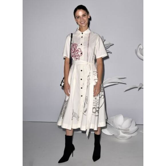 Christian Dior White Mid-Length Shirtdress Cotton Silk Blend with Motif 38 6 - Picture 1 of 16
